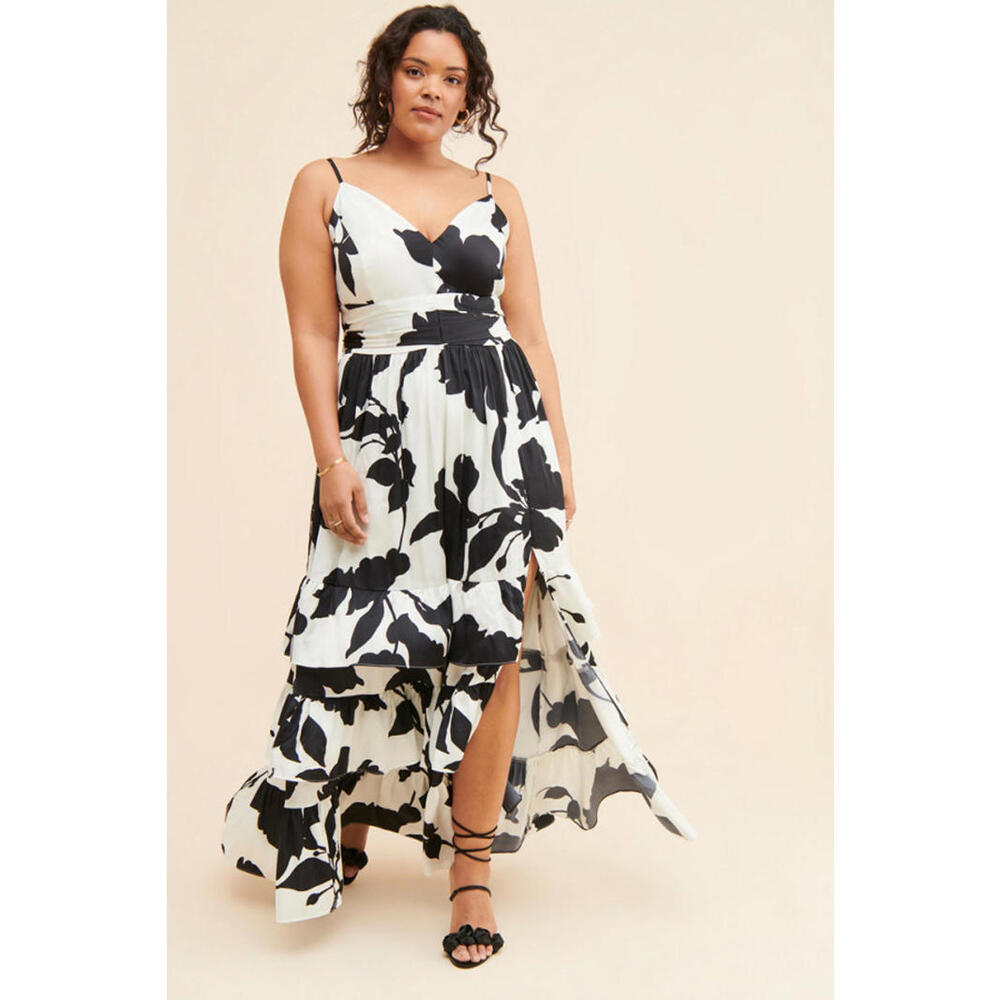Hutch x Anthropologie - Satin Tiered Floral Maxi Dress, size 12